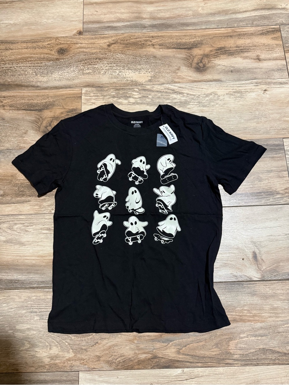 Old Navy Black Short-Sleeve Tee with White Skate Ghosts